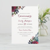 Aquarelle Bourgogne Floral Quinceanera Invitation (Debout devant)