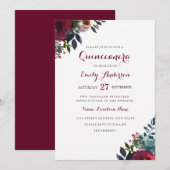 Aquarelle Bourgogne Floral Quinceanera Invitation (Devant / Derrière)