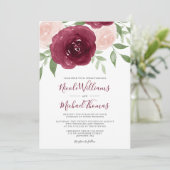 Aquarelle Bourgogne Floral Wedding Invitations (Debout devant)
