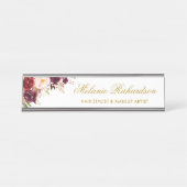 Aquarelle Bourgogne Florale Plaque de nom or (Devant)