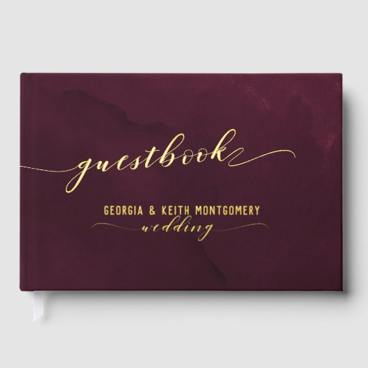Aquarelle Bourgogne Gold Script Mariage élégant (Recto)