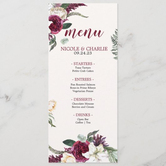 Aquarelle Bourgogne | Menu Floral Mariage Dinner M (Devant)