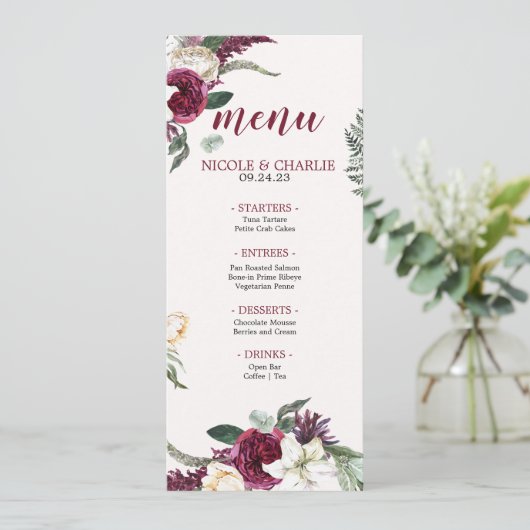 Aquarelle Bourgogne | Menu Floral Mariage Dinner M (Debout devant)