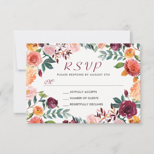 Aquarelle Bourgogne Orange rose Fleur RSVP (Devant)