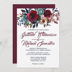 Aquarelle Bourgogne Rouge Floral Invitations de ma