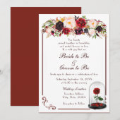 Aquarelle Bourgogne Rouge Rose Faire-part de maria (Devant / Derrière)