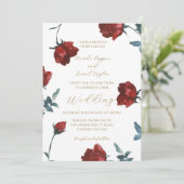 Aquarelle Bourgogne rouge roses faire-part de mari (Debout devant)