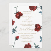Aquarelle Bourgogne rouge roses faire-part de mari (Devant / Derrière)