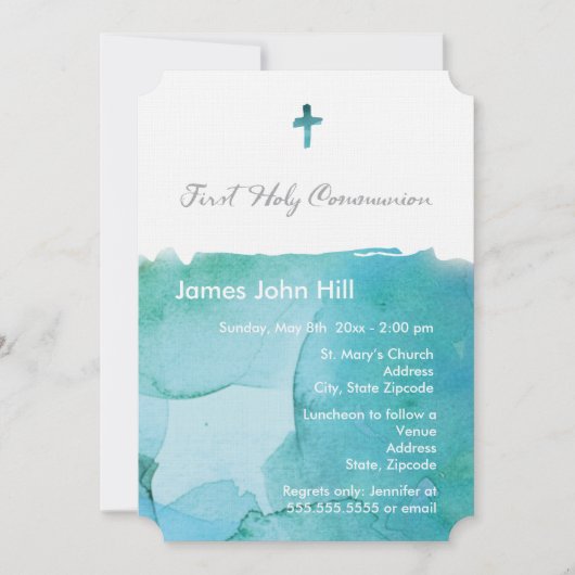 Aquarelle Boy First Communion Invitation (Devant)
