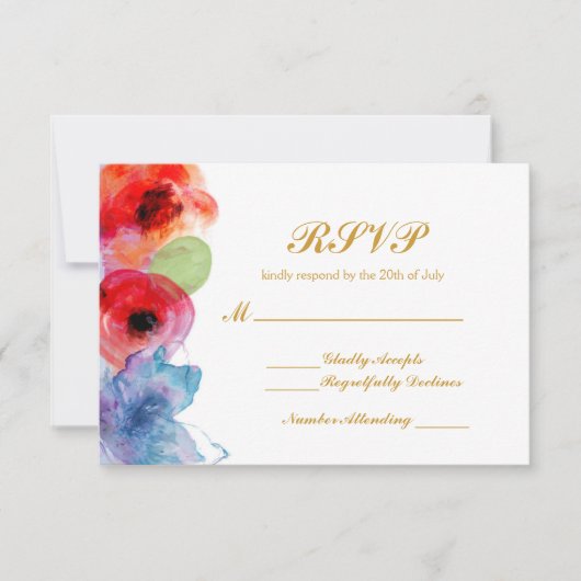 Aquarelle brillante Fleurs florales Mariage RSVP (Devant)