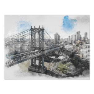 Aquarelle Brooklyn Bridge Photo Print - Elegant