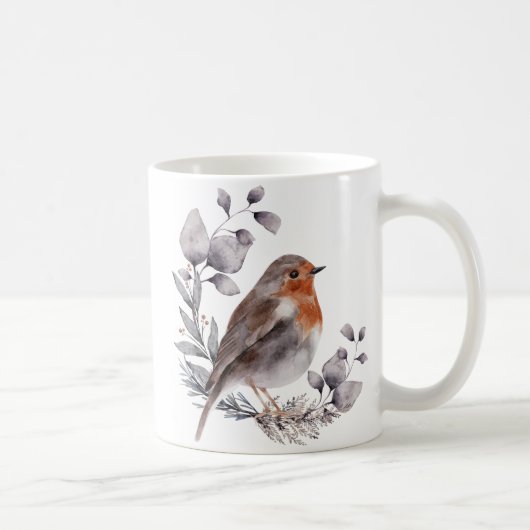 Aquarelle Brown gris Robin Bird Coffee Mug (Droite)