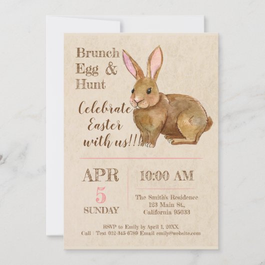 Aquarelle Brunch de Pâques et invitation à la chas (Devant)
