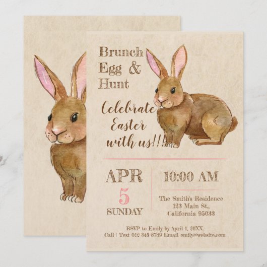 Aquarelle Brunch de Pâques et invitation à la chas (Devant / Derrière)