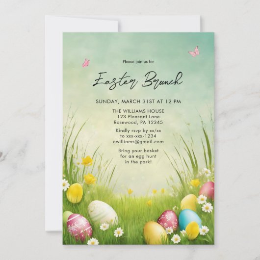 Aquarelle Brunch de Pâques Invitation à la chasse  (Devant)