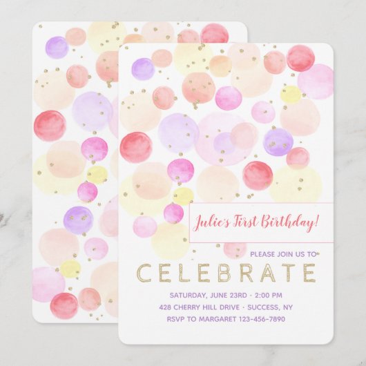 Aquarelle Bubbly Invitation (Devant / Derrière)