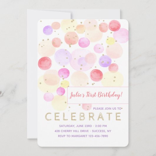 Aquarelle Bubbly Invitation (Devant)