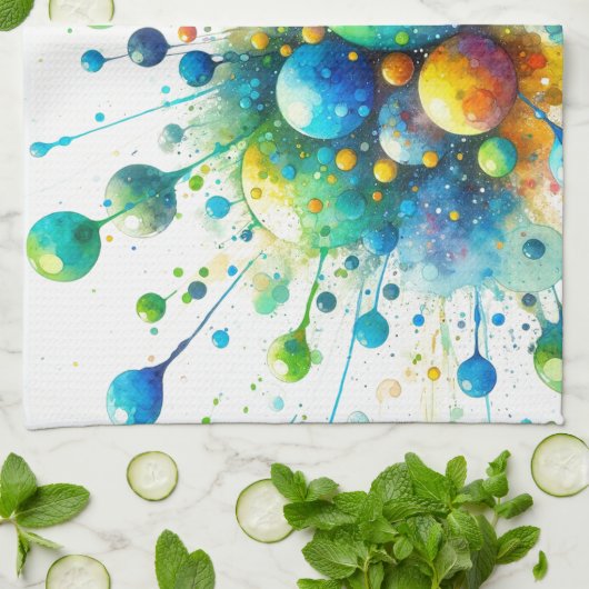 Aquarelle bulle Burst serviette de cuisine (Plié)