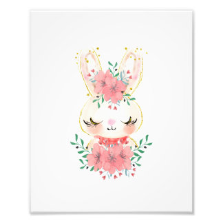 Aquarelle Bunny avec fleurs Impression photo