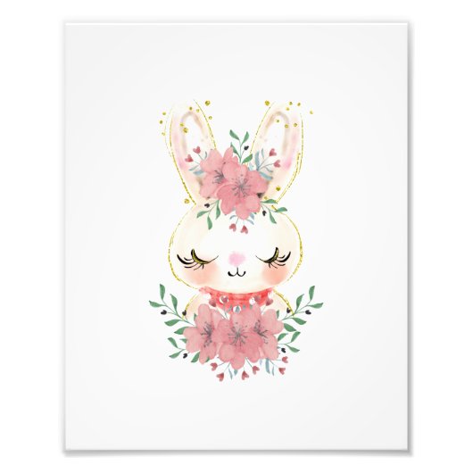 Aquarelle Bunny avec fleurs Impression photo (Devant)