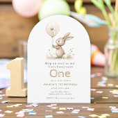 Aquarelle Bunny Floral First Birthday Invitation