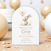 Aquarelle Bunny Floral First Birthday Invitation
