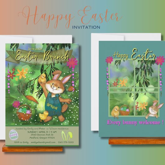 Aquarelle Bunny invitation au Brunch de Pâques