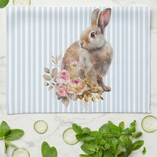Aquarelle Bunny rose serviette de cuisine (Plié)
