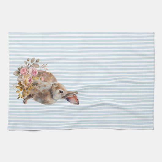 Aquarelle Bunny rose serviette de cuisine (Horizontal)