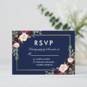 Aquarelle Burgundy Bleu Floral Or RSVP (Debout devant)