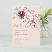 aquarelle burgundy peonies baby shower invitation (Debout devant)