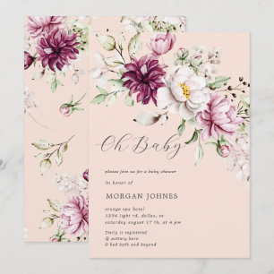 aquarelle burgundy peonies baby shower invitation