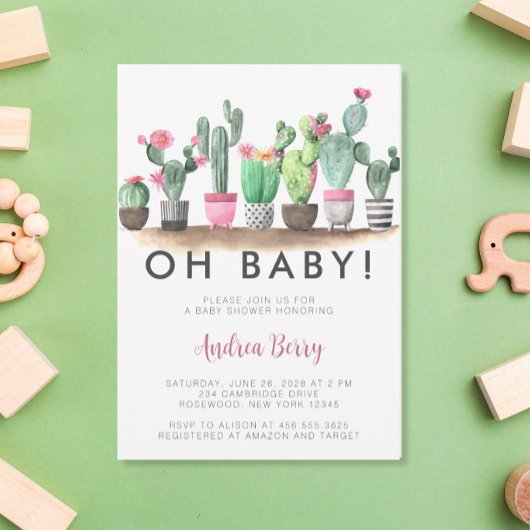 Aquarelle Cactus Baby shower Succulent Invitation