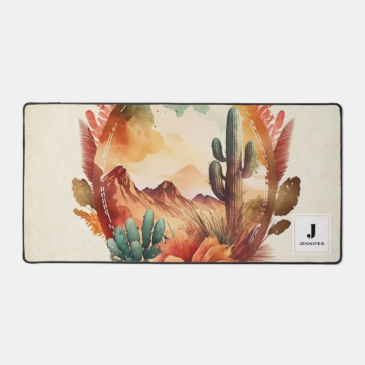 Aquarelle Cactus du désert et Monogramme des monta (Recto)