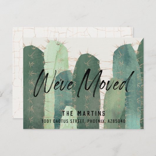 Aquarelle Cactus Faire-part de mouvement vert (Devant / Derrière)