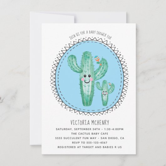 Aquarelle Cactus Momma et Baby shower Invitation (Devant)