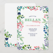 Aquarelle Cadre Floral Anniversaire Invitation (Devant / Derrière)