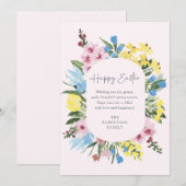 Aquarelle, Cadre floral Joyeux Pâques, Carte rose (Devant / Derrière)