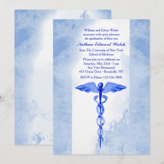 Aquarelle Caduceus Invitation (Devant / Derrière)
