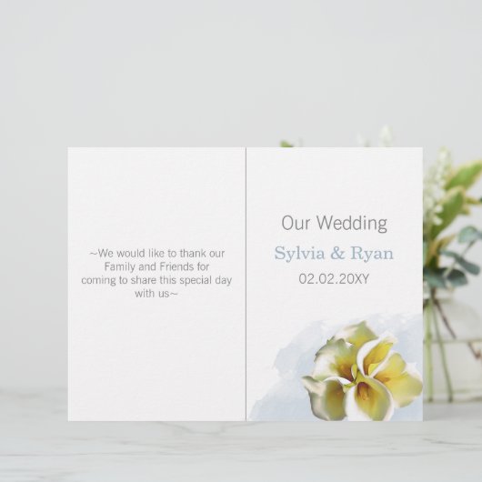 aquarelle calla lilies bi pli programme de mariage (Debout devant)