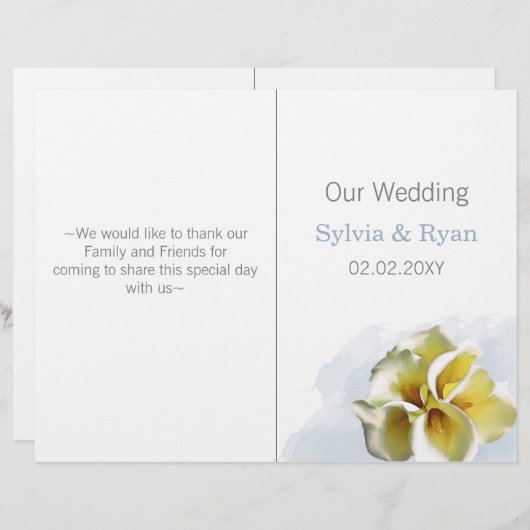 aquarelle calla lilies bi pli programme de mariage (Devant / Derrière)