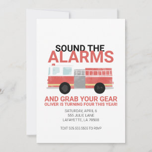 Aquarelle Camion Feu d'anniversaire Invitation