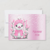 Aquarelle Canard rose Fleurs Carte de remerciement (Devant)