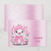 Aquarelle Canard rose Fleurs Carte de remerciement (Devant / Derrière)