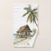 Aquarelle captivante Chalet House Beach scène (Serviette à main)