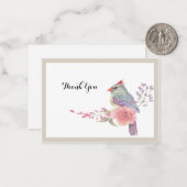 Aquarelle Cardinal Bird Wreath Carte de remercieme (Devant/Arrière en situation)