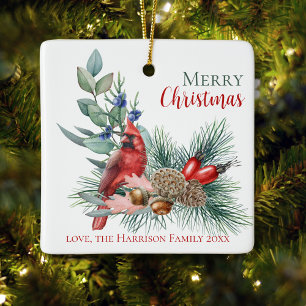 Aquarelle Cardinal Joyeux Ornement de Noël