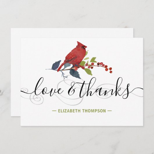 Aquarelle cardinale rouge Monogramme Amour & Merci (Devant / Derrière)