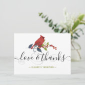 Aquarelle cardinale rouge Monogramme Amour & Merci (Debout devant)