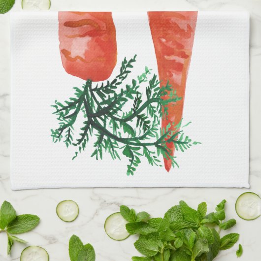 Aquarelle carottes serviette de cuisine (Plié)